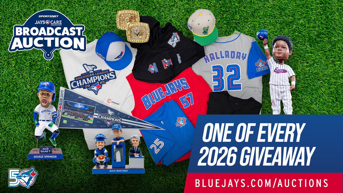 JaysCare's tweet photo. The @Sportsnet Jays Care Broadcast Auction is BACK! 📺

Bid now on a variety of incredible packages, once-in-a-lifetime experiences, and exclusive Blue Jays memorabilia all in support of Jays Care. See the full list of packages and place your bids at https://t.co/3C4bfv43zX https://t.co/ntywnOIbIo