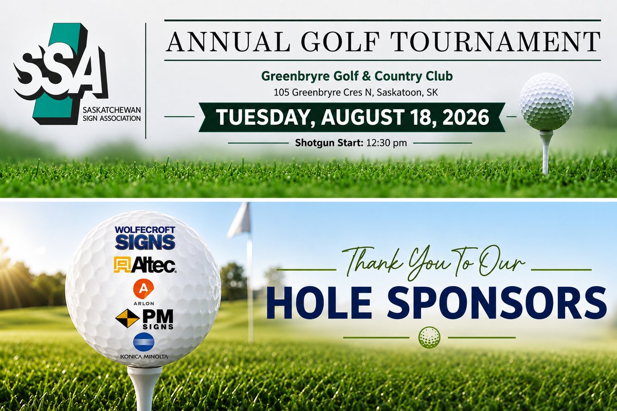 SACACE's tweet photo. Join us August 18 in Saskatoon for the 2026 SSA Golf Tournament! Golf, networking &amp; dinner. 
Register today.

Joignez-vous à nous le 18 août à Saskatoon pour le tournoi de golf 2026 de la SSA! Golf, réseautage et souper. 
Inscrivez-vous dès aujourd'hui.

https://t.co/8OIOpsOBZq https://t.co/Q0u4JGrY4q