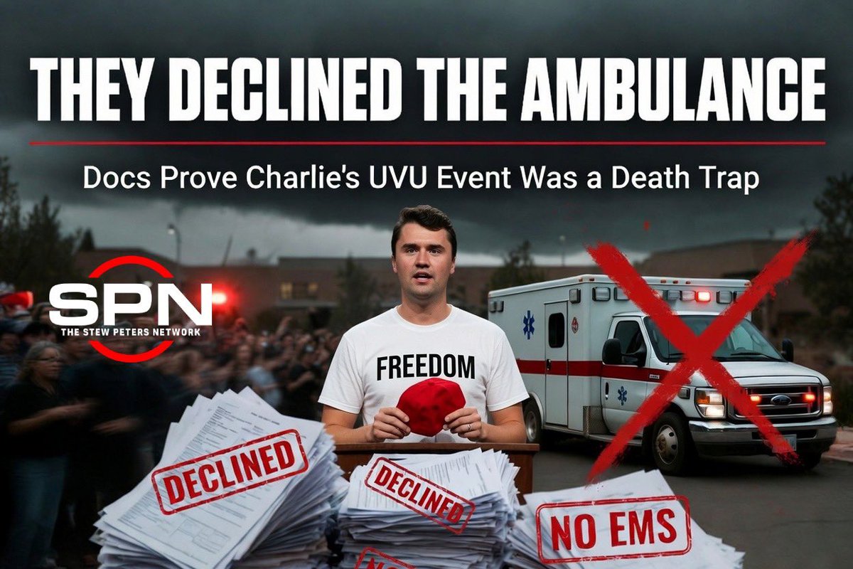 realstewpeters's tweet photo. 🚨LIVE NOW ON @kick🚨

THEY DECLINED THE AMBULANCE — Docs Prove Charlie’s UVU Event Was a Death Trap

Link👇🏼 https://t.co/bBIZTGbI1p
