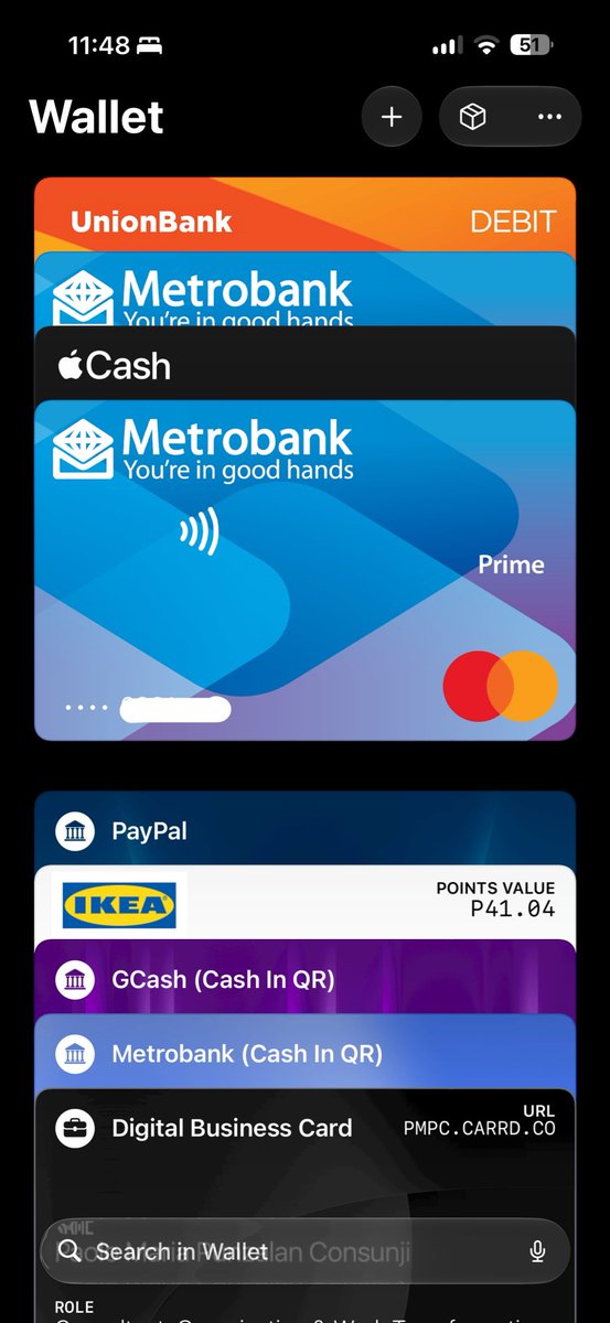 pcnsnji's tweet photo. If you’re an early adapter and you’re in iOS 27 Beta, and naexcite ka na gumagana na na ang Apple Pay sa Pilipinas, maximize your Wallet use by adding in frequent QR codes and barcodes you use, like QR mo to receive money from banks, QR mo to your website or digital business card https://t.co/E1BDeAQfpu