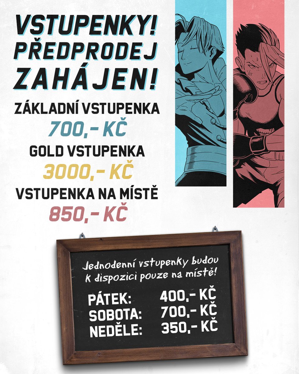 Akicon_cz's tweet photo. Polovina léta je tady, a s ní předprodej vstupenek! 📣 

Předprodej bude otevřen do 4.10. nebo do naplnění předprodejové kapacity - pokud plánujete pořídit tričko nebo mikinu s designem od Yuffie, máte na to čas do 15.9.!

Základní vstupenka samozřejmě platí na celý festival! https://t.co/C22OKl8GAx