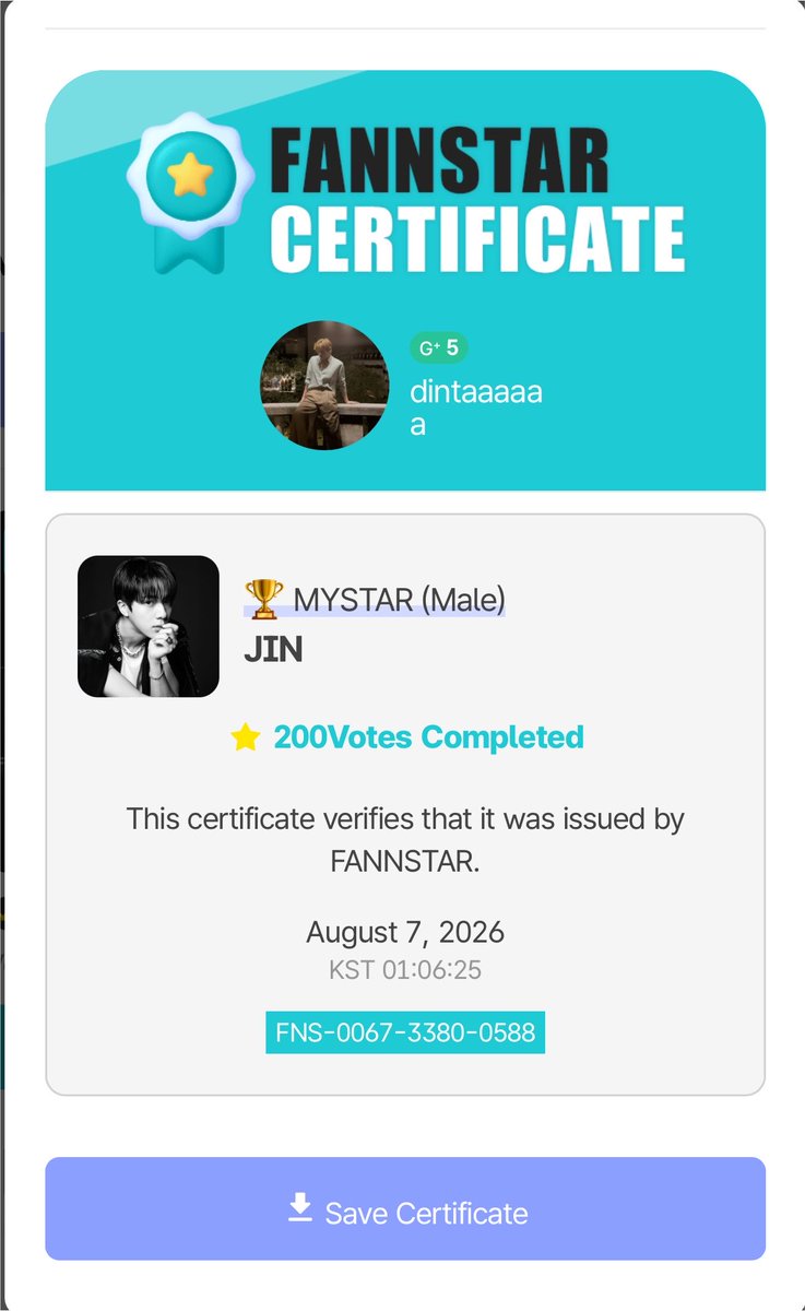 taegigurls's tweet photo. 🏆 TMA 2026

📍 MyStar Award (Final)
🥇 Jin masih di #1
📆 Voting hingga 17 Agustus

Yuk pertahankan posisi ini sampai akhir! Sambil itu, jangan lupa farming GPoints &amp; naikkan level akun untuk persiapan Final FNS Choice. https://t.co/WdBgwBOXpV