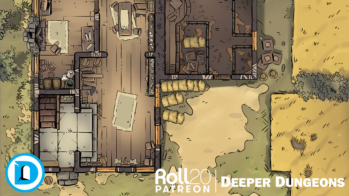 Deeper_Dungeons's tweet photo. The Farm House

This farm house building is a great place for  your adventurers to rest and go over their maps and inventory, but is also  full of fun spots for tactical play, or for finding surprises!

#dnd #dndmaps #ttrpg #battlemap #dungeonmaster #dnd5e #rpgmaps #vtt #roll20 https://t.co/BWvO7LOKIy
