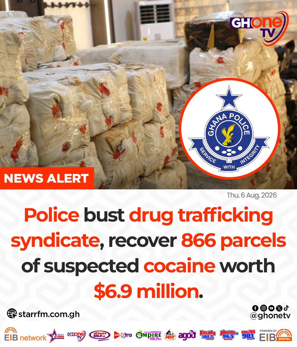 ghonetv's tweet photo. Police bust drug trafficking syndicate, recover 866 parcels of suspected cocaine worth $6.9 million...

#GHOneNews #EIBNetwork
#GHOneTV #NewsAlert https://t.co/wMAOkeyEAD