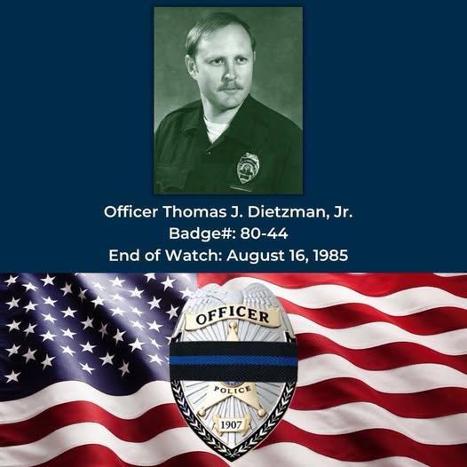 AuroraPD's tweet photo. #FallenHero: Patrolman Thomas Joseph Dietzman Jr., EOW: August 16th, 1985.
Today, the Aurora Police Department remembers Patrolman Thomas Joseph Dietzman Jr. #80-44.
Thomas was killed in the line of duty on August 16th, 1985. #NeverForgotten https://t.co/Ro6jIp1ljC