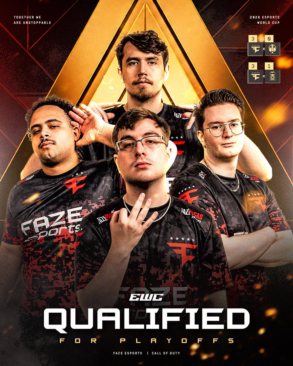 FaZe_Vegas's tweet photo. PLAYOFF BOUND 🙌

Today’s victory puts us through to the next phase at EWC.

#FaZeUp https://t.co/3Dk9THPeN9