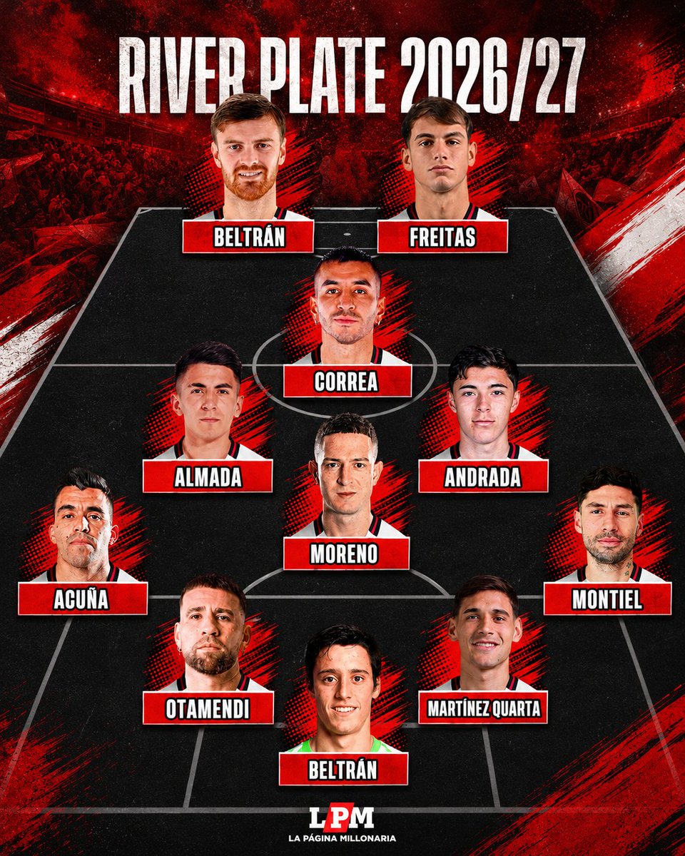 RiverLPM's tweet photo. El 𝑑𝑟𝑒𝑎𝑚 𝑡𝑒𝑎𝑚 que podrá armar Coudet con la llegada de Almada 🤯⚽

¿Qué opinan? https://t.co/MV8G58TlVO