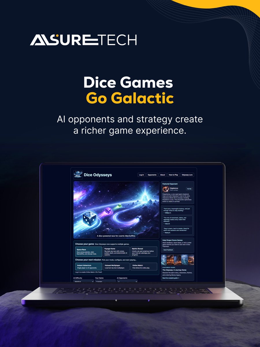aisuretech's tweet photo. Dice Odysseys brings classic board game energy into a modern web gaming experience.

It blends dice strategy, mythology, sci-fi gameplay, AI opponents, and multiplayer options into one interactive platform.

Website: https://t.co/C8UxhuoC0e

#AIGaming https://t.co/g25dsCRJSg