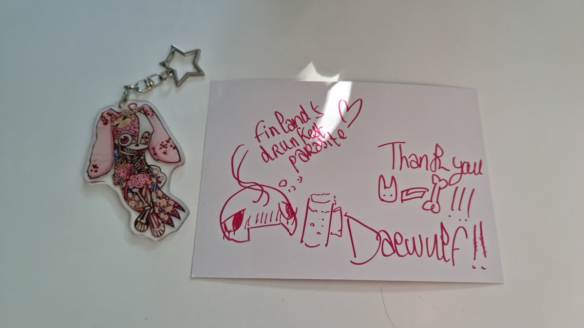 daewulf's tweet photo. Think I gave the pencil case Para too much beer, because these things started popping out of it's back! At least they gave me a nice card and a cool keychain <3 #paradrip https://t.co/nLjovcWuBd