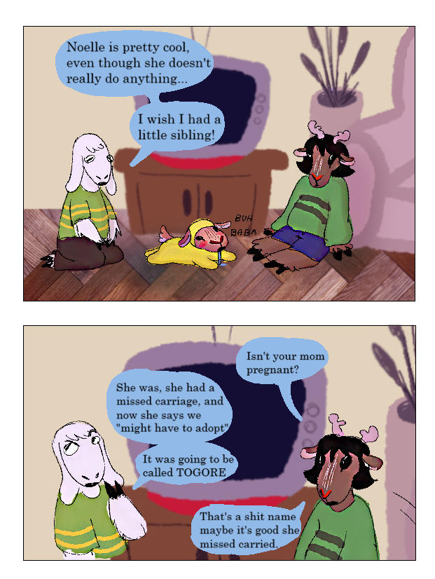 zoltaryba's tweet photo. small dess and small noelle comic. and asriel too i guess #deltarune https://t.co/qGkgfjuXNY