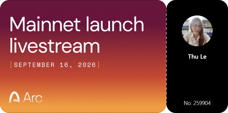 lachute_47's tweet photo. My ticket is officially secured! 🎟️🚀

I’m excited to join the @Arc Mainnet Launch Livestream and celebrate this major milestone with the Arc community. 
Looking forward to learning more about what’s coming next and witnessing the beginning of a new chapter for Arc.

See you all on September 16! 💜