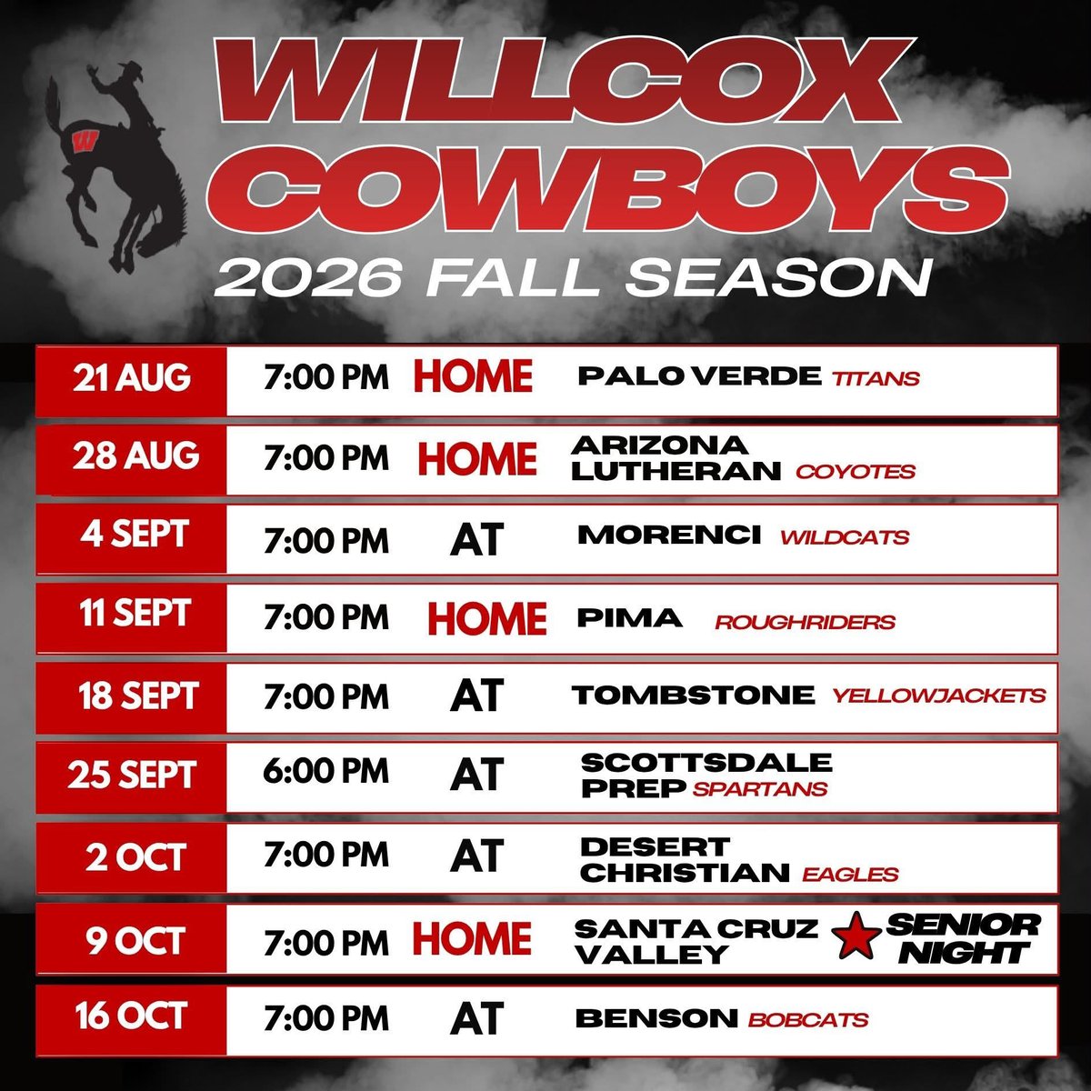 TheCochiseVoice's tweet photo. Willcox Cowboys Football 2026 season schedule  https://t.co/lkkAeaK3J7 via @thecochisevoice https://t.co/BFvRx5Ced4