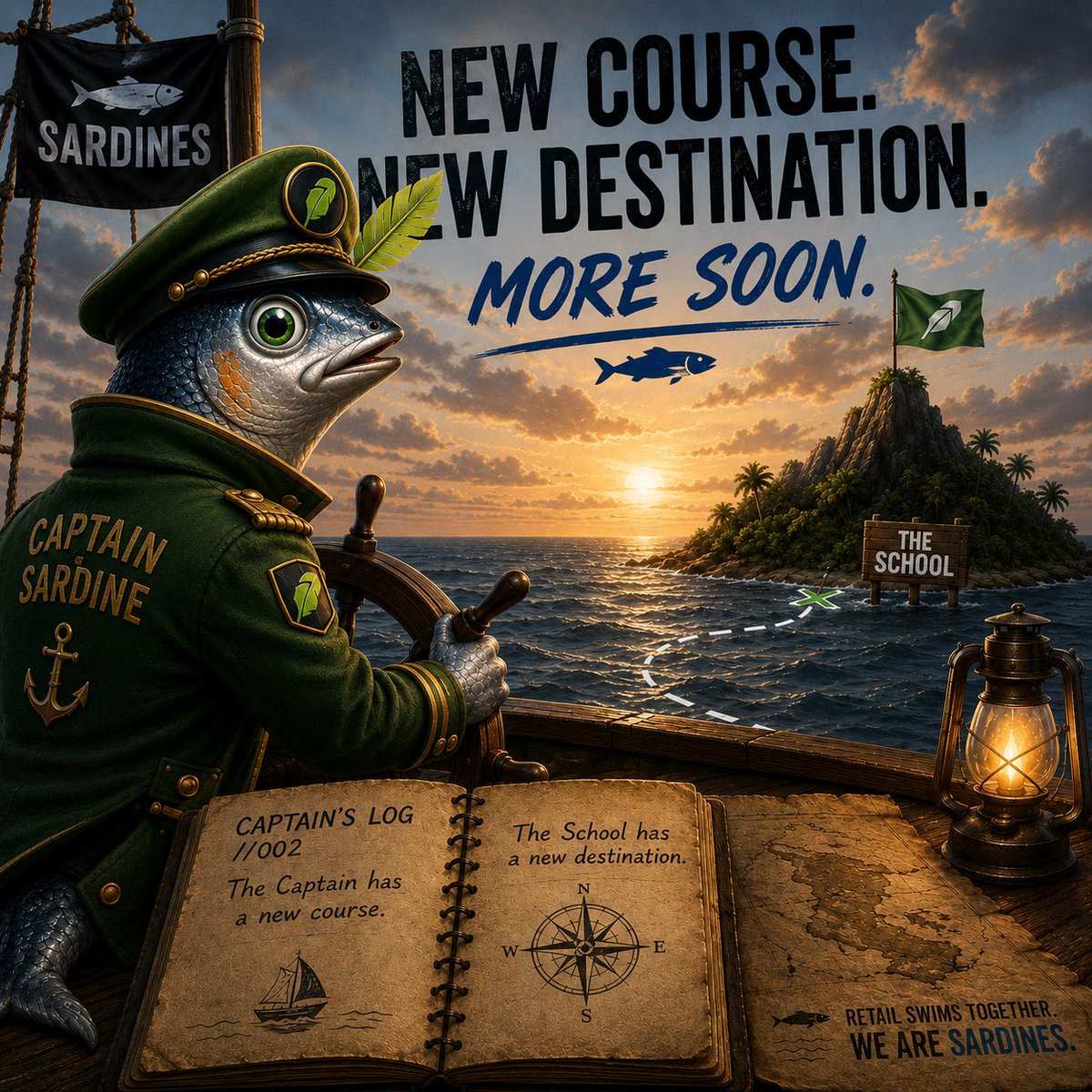 SardonRobinhood's tweet photo. 🐟 Captain’s Log // 002

The Captain has a new course.

The School has a new destination.

More soon.

🌊 https://t.co/iXa5Rs9XL7