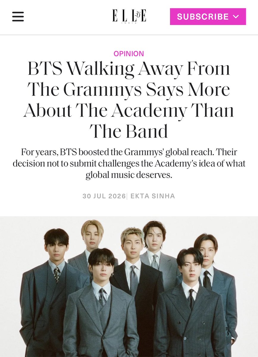 lemongukk's tweet photo. — Let's be honest, if the Recording Academy were judging influence alone, BTS wouldn't just be nominees. This is a group that tied The Beatles for the most No. 1 albums by a group on the Billboard 200 this decade. Before enlisting for South Korea's mandatory military service, research estimated that BTS generated nearly US$5 billion every year for the South Korean economy, contributing to everything from tourism and fashion to beauty, hospitality and exports. Economists have genuinely discussed the "BTS effect" because one band's cultural impact became large enough to influence a country's economy. Very few artists in history can claim that.

source: https://t.co/86udJe0za3