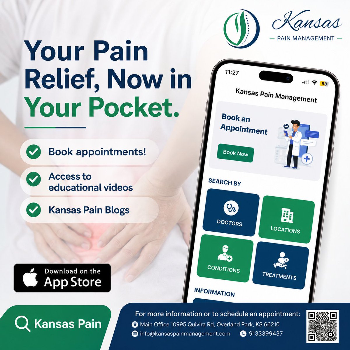KansasPain's tweet photo. Pain Relief Is Just a Tap Away! 📱

The Kansas Pain Management App makes managing your care simple and convenient.

✅ Book appointments
✅ Access educational videos
✅ Read expert pain management blogs

Visit https://t.co/TSdbMruzF2 https://t.co/2jzg2Nw9yj
