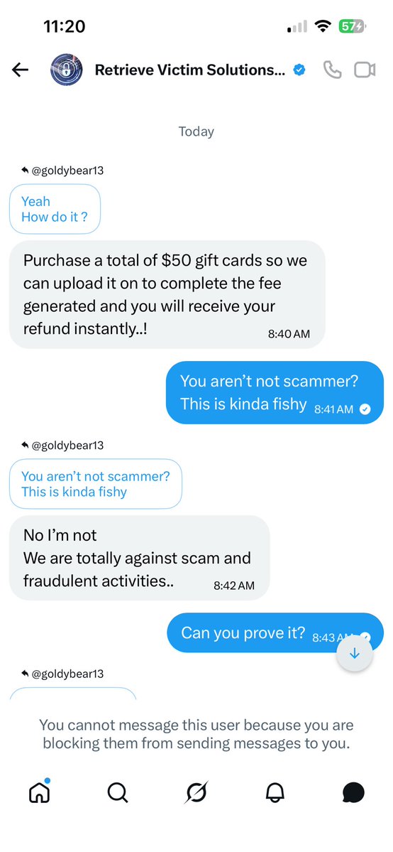 fnfccvkkv's tweet photo. Guys this is scam?
They were trying “helping “me to recover my money from gift card ,they are supposed an agent team or I don’t know to “help “you recover your money back from scammers and frauds..! https://t.co/QwOkdsfF4c