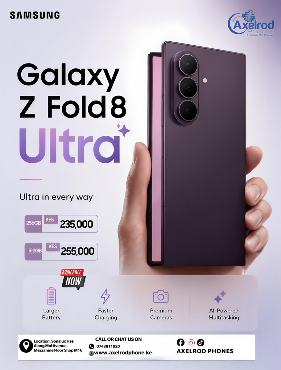 axelrodphones's tweet photo. Unfold or flip? ⚡️
The Samsung Galaxy Z Series 8 is here.
📱 Fold 8: Max screen, ultimate multitasking powerhouse.
📸 Flip 8: Pocket chic, FlexCam, hands-free flex.
Smarter, thinner, tougher.
Which team are you on? 👇
#GalaxyZFold8 #GalaxyZFlip8 #SamsungUnpacked #FoldableTech https://t.co/TBpbZftKG6