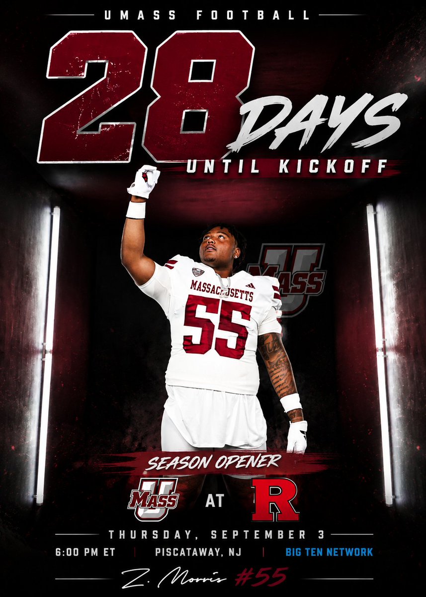 Michele08085201's tweet photo. The countdown is on.
Keep your head down. Keep working. Stay humble.
We're excited to watch this team compete.
See you in 28 days.
π #55 #UMassFootball #GoUMass https://t.co/mI0hzbxWtk