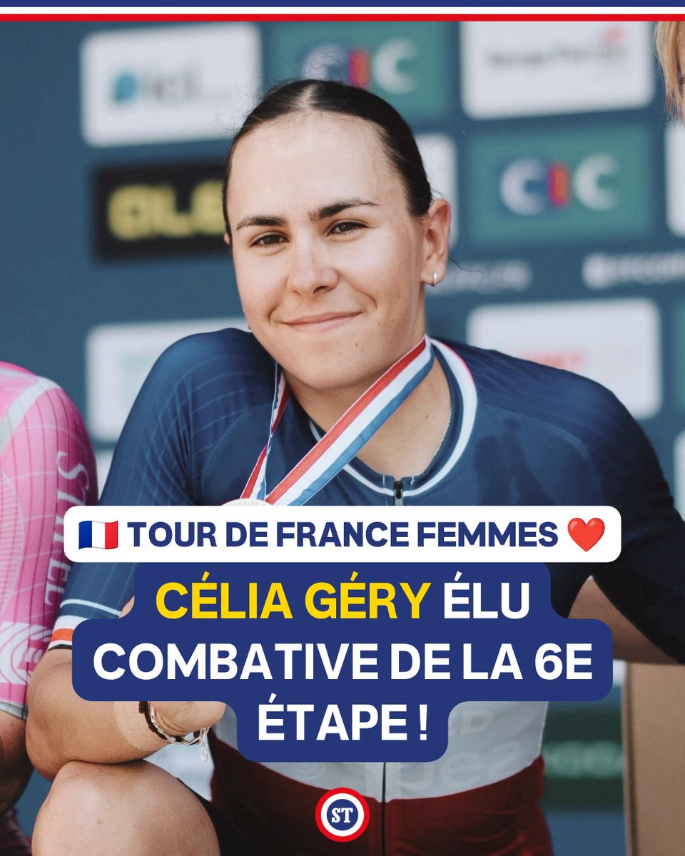sportricolore's tweet photo. 🇫🇷 Célia Géry élue combative de la 6e étape 🤩

Amplement mérité pour notre tricolore qui s'offre un premier Top 5 sur le Tour de France Femmes à seulement 20 ans 🏅

Très prometteur. https://t.co/xaf79tUzgE