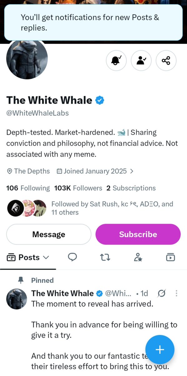Cbunny404's tweet photo. @WhiteWhaleLabs @SatRushIO Followed both accounts with notifs on ✅ 

Thank you for this @WhiteWhaleLabs https://t.co/v58of7oZbM