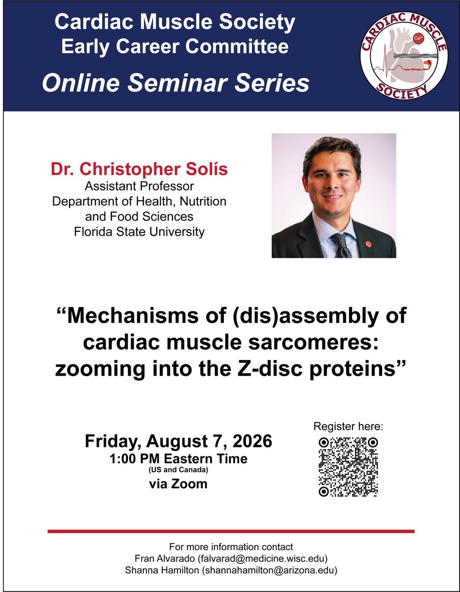 MuscleCardiac's tweet photo. Join us for the next CMS-ECC Online Seminar on Friday, August 7, 2026, 1:00 PM Eastern Time (US &amp; Canada). Hope to see you there!  

Register here:  
https://t.co/KDWBxlLSZl

Do you want to nominate a speaker? Contact Fran (UW-Madison) or Shanna (University of Arizona). https://t.co/EV97nPelYK