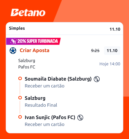 Betano_BR's tweet photo. SALZBURG x PAFOS
👉 Receber um cartão: Soumaila Diabate (Salzburg) e Ivan Sunjic (Pafos FC) & Resultado Final: Salzburg
📲 https://t.co/HXvADCoPaX
#Confia #Betano https://t.co/mMsEtbPPCM