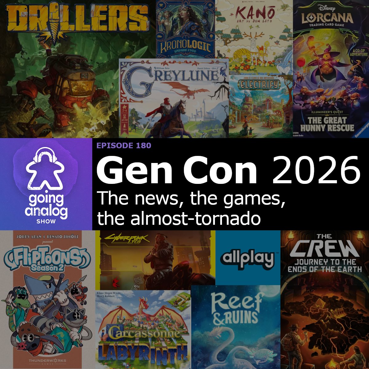 GoingAnalogShow's tweet photo. Gen Con 2026 was a (ahem) whirlwind of a show! Come listen to us yap about that near disaster, the noteworthy news, and of course...all the games. So many games.... https://t.co/R0hy5kE93t #boardgames https://t.co/UpCgBSK0oU