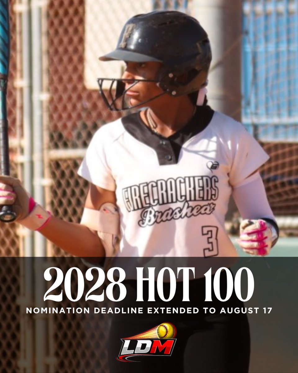 LineDsoftball's tweet photo. Class of 2028 Rankings🔥| Deadline for Line Drive HOT 100 Player Nominations Coming Up Fast… Monday, August 17th!😎🥎 Link below to learn more about nominating⬇️

🔗: https://t.co/S1WKTqaC7E

#LineDriveMedia #HOT100 #2028linedrivehot100 #softballrankings #nominationdeadline https://t.co/TrI1kF8ROk