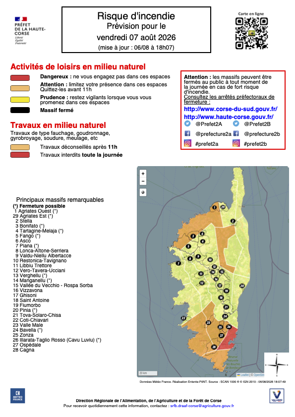 Image de Préfet de Corse préfet de Corse-du-Sud - 𝗥𝗜𝗦𝗤𝗨𝗘 𝗜𝗡𝗖𝗘𝗡𝗗𝗜𝗘 𝗘́𝗟𝗘𝗩𝗘́
Le massif d'Illarata reste partiellement ouvert et nou