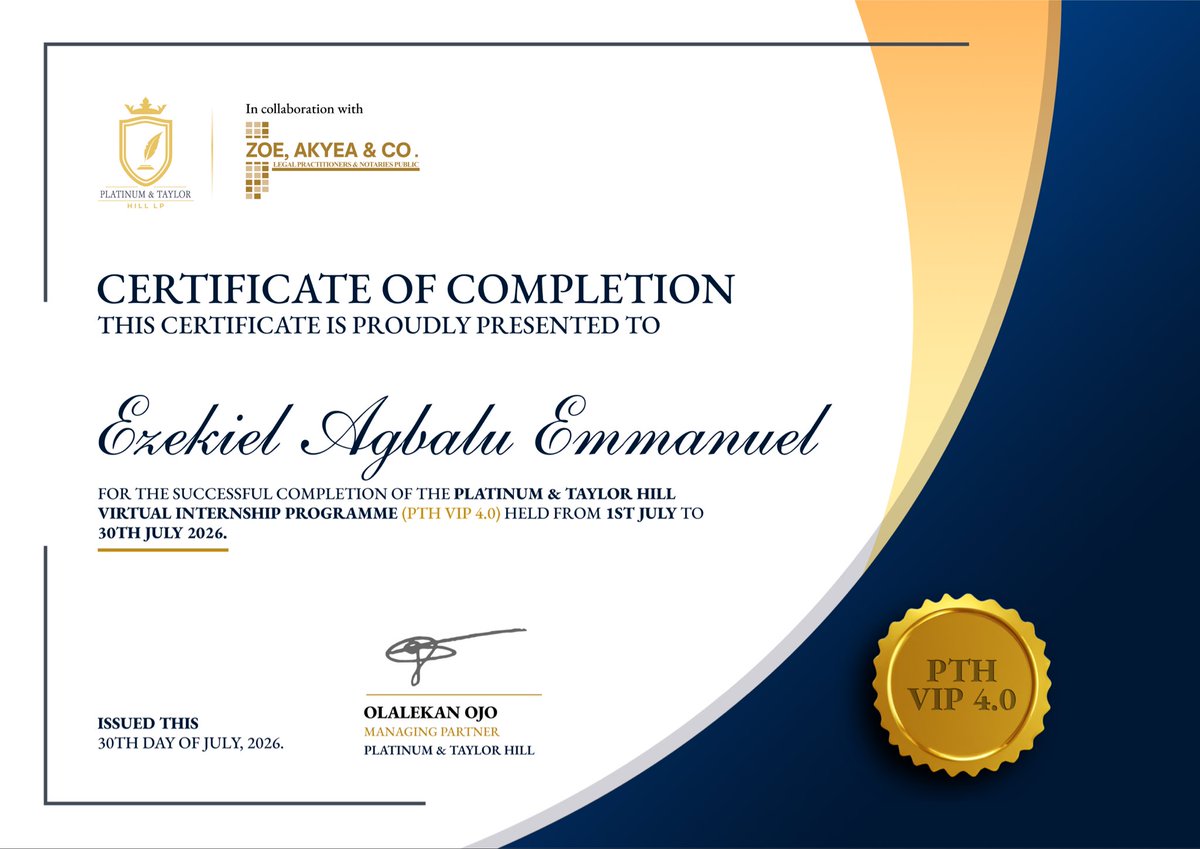 eKengaOlisa's tweet photo. Grateful to have completed the Platinum &amp; Taylor Hills Virtual Internship. Every session was a reminder that growth comes from consistently showing up and staying hungry to learn 💪

One more certification secured. Still just getting started. Many more to come. 💙✨🥂 https://t.co/BPX7Wsi08b