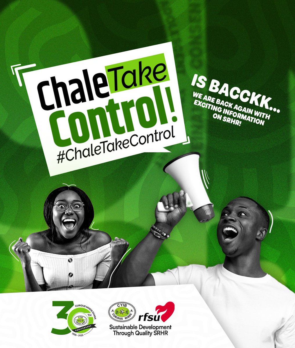 cmghana's tweet photo. 🚨 Chale Take Control is BAAACCCKKK! 🔥🎉

We’re back with more conversations, facts, and relatable SRHR content to help you make informed choices about your health and well-being.

Get ready for more myth-busting, honest conversations, and everything you need to take control. 💪🏾

#ChaleTakeControl #AdolescentSRHR #YouthHealth #CMGhana #CuriousAt30