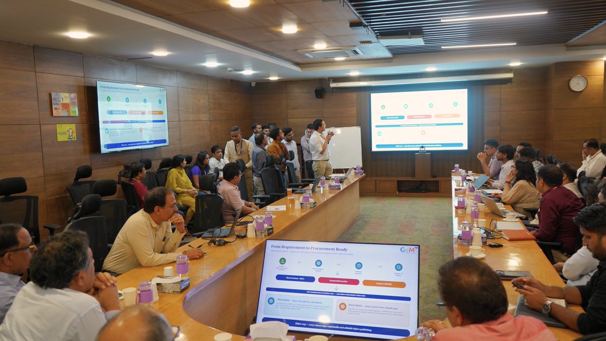 GeM_India's tweet photo. As part of the celebrations marking the 10th Foundation Day of Government e Marketplace (GeM), an in-house ideation and deliberation exercise, GeM Manthan, was organised, bringing together members of the GeM family to collaboratively envision the future of #GeMPortal.

The session served as a forum for participants to deliberate on key thematic areas and present innovative, practical and implementable recommendations for strengthening the GeM ecosystem.

The discussions focused on enhancing user experience, streamlining processes, leveraging emerging technologies and driving greater efficiency across public procurement, with recommendations supported by their rationale, feasibility, scalability and expected impact.

The enthusiastic participation and insightful contributions during the interactive brainstorming session highlighted the power of collective thinking in driving the future of public procurement through GeM.

#10YearsOfGeM #ProcurementForProgress #ProcurementReimagined