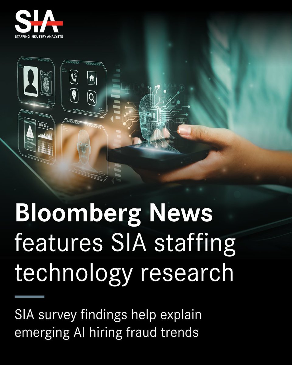 SIAnalysts's tweet photo. Bloomberg News recently discussed how companies are strengthening hiring processes to combat AI fraud in an article featuring SIA research.

Read Bloomberg's full story:
https://t.co/DzsD8PzUGu

#StaffingIndustry #ArtificialIntelligence #Hiring #FraudDetection https://t.co/o2W8IGQJaB