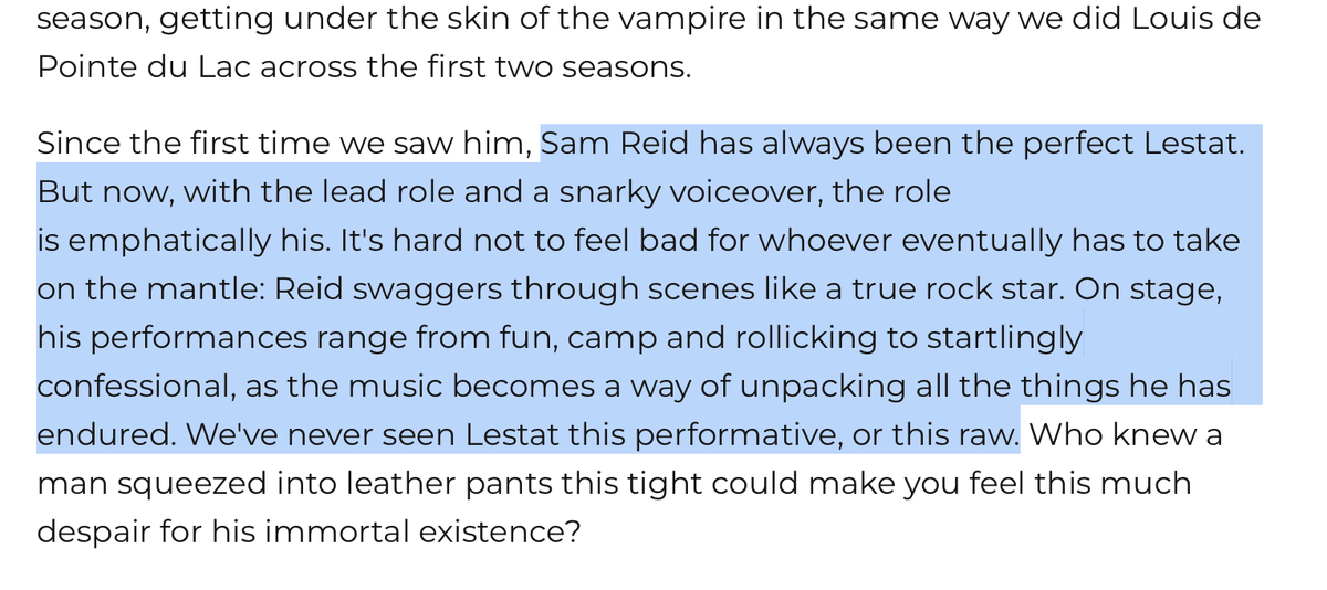 illyrianfields's tweet photo. In case it was missed, EMPIRE (major film/TV magazine) gave TVL an excellent review--as they did IWTV--with massive praise for Sam Reid. :)

"More theatrical and bombastic than the show has ever been...yet, for all its spectacle, this third outing remains as moving as ever." https://t.co/HGBETyTsYx