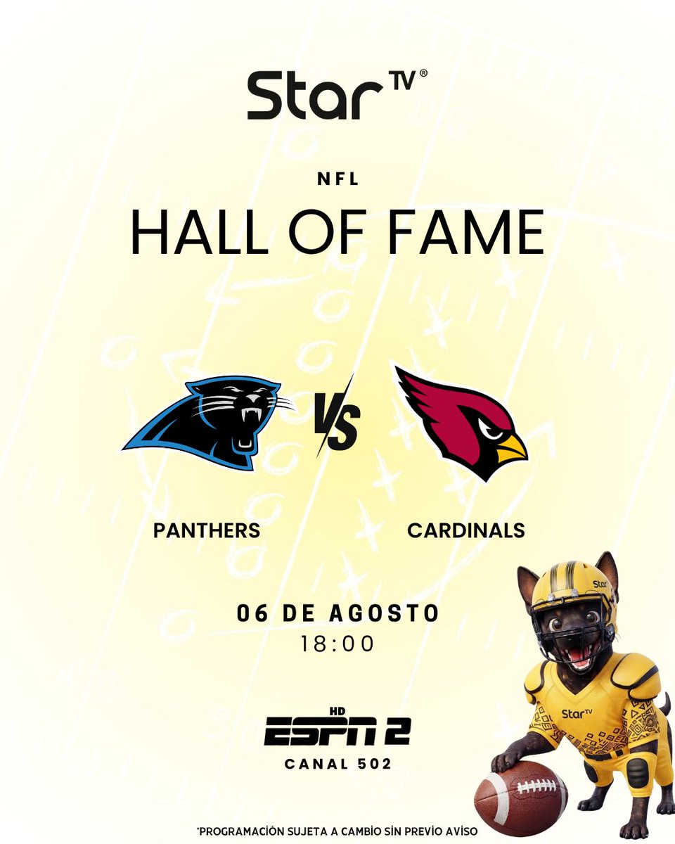 StarTVMx's tweet photo. ¡El emparrillado está de regreso!
Disfruta mañana del arranque de la pretemporada de la NFL con el Pro Football Hall of Fame Game entre los Arizona Cardinals y los Carolina Panthers desde la comodidad de tu hogar con StarTV.
#Xoli #Americano #Pretemporada #NFL https://t.co/tuBpNXp7bj
