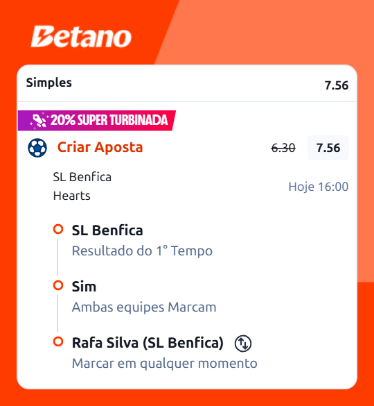Betano_BR's tweet photo. BENFICA x HEARTS
👉 Resultado do 1° Tempo: Benfica & Ambas equipes Marcam: Sim & Rafa Silva (Benfica) Marcar em qualquer momento
📲 https://t.co/RWArqiwgav
#Confia #Betano https://t.co/pQCXGr2nll