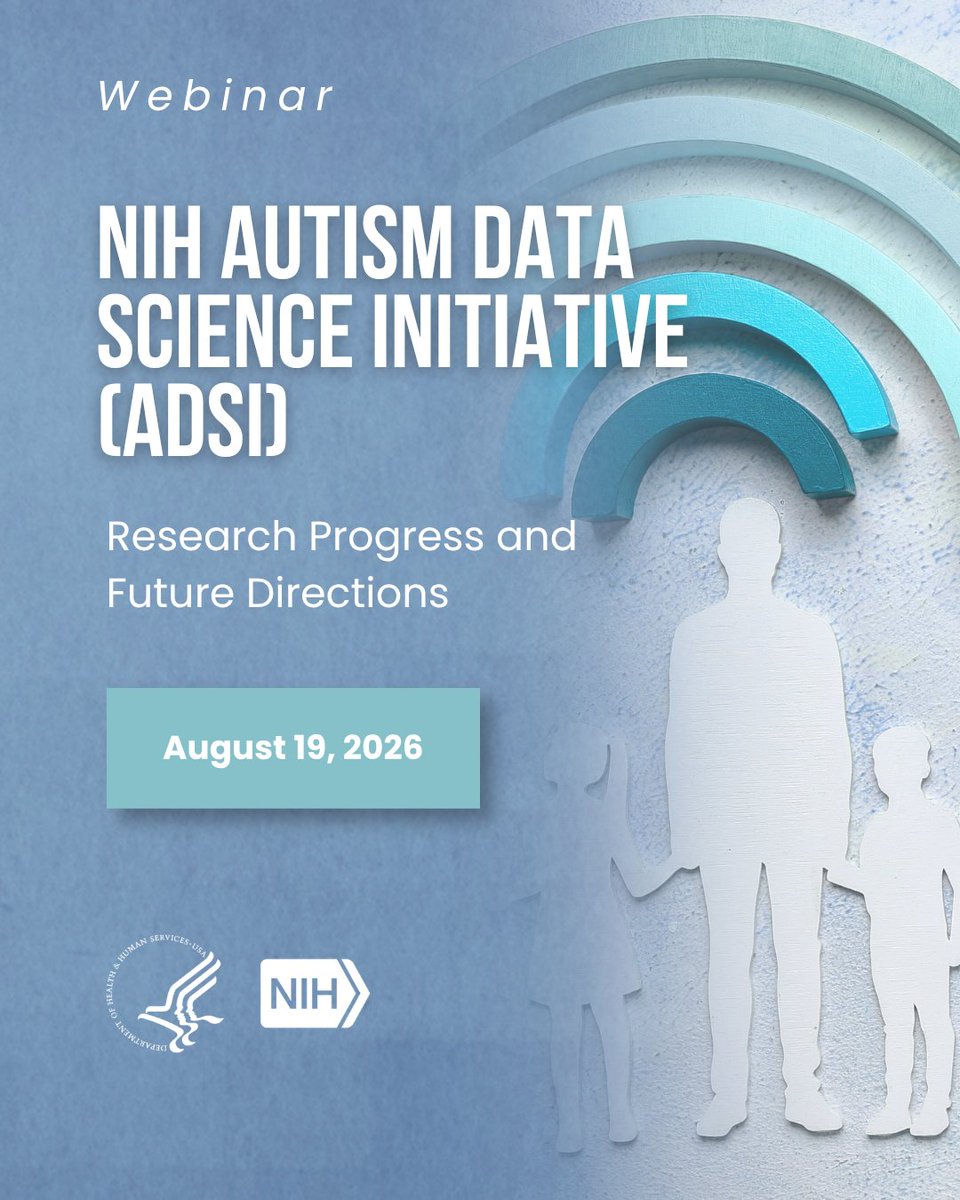 NIH's tweet photo. 📅Join us on Aug. 19 from 10 a.m. to 3:30 p.m. ET for a public webinar on the NIH Autism Data Science Initiative. The event will showcase recent research progress and highlight future study directions for the Initiative moving forward. 

Watch live ➡️ https://t.co/0zIbWGbqjs https://t.co/d44oGaZaK8