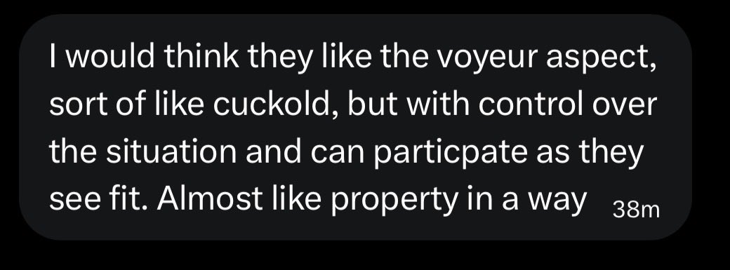 lesliecdmilf's tweet photo. I asked a friend who has a Boyfriend who lends her out “What do you think your BF gets out of it?”This was her answer. And…Could any of you offer insights on what you understand of those who lend you out or those who do the lending. Help me understand. Thx! https://t.co/0MX77LlpVF