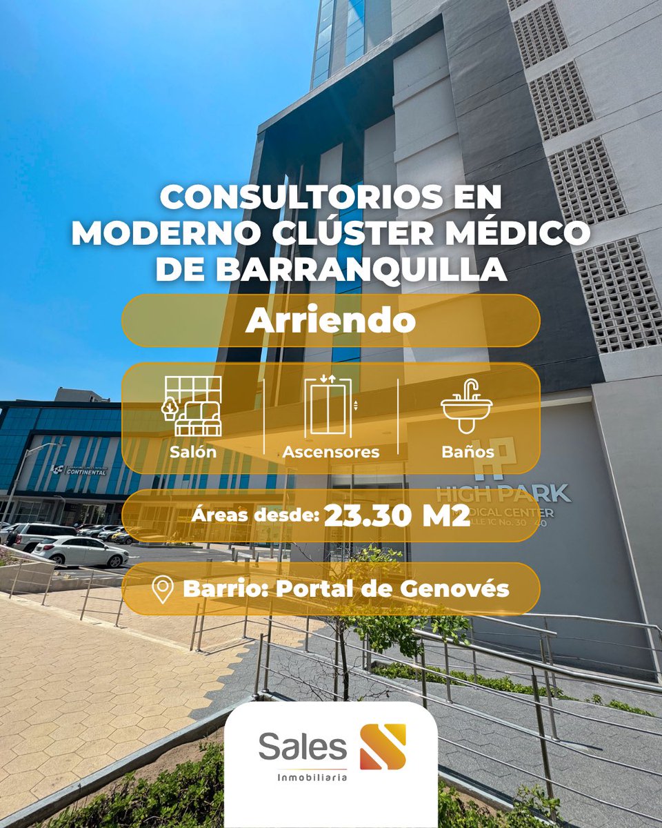 SalesInmob's tweet photo. CONSULTORIOS EN MODERNO CLÚSTER MÉDICO DE BARRANQUILLA
Calle 1C Carrera 30
HIGH PARK MEDICAL CENTER 
Código: 18143
Para más información, llámanos o escríbenos a WhatsApp 318 341 4013 o 318 341 4001, PBX: (605)3367500 https://t.co/VabUVpoG9p