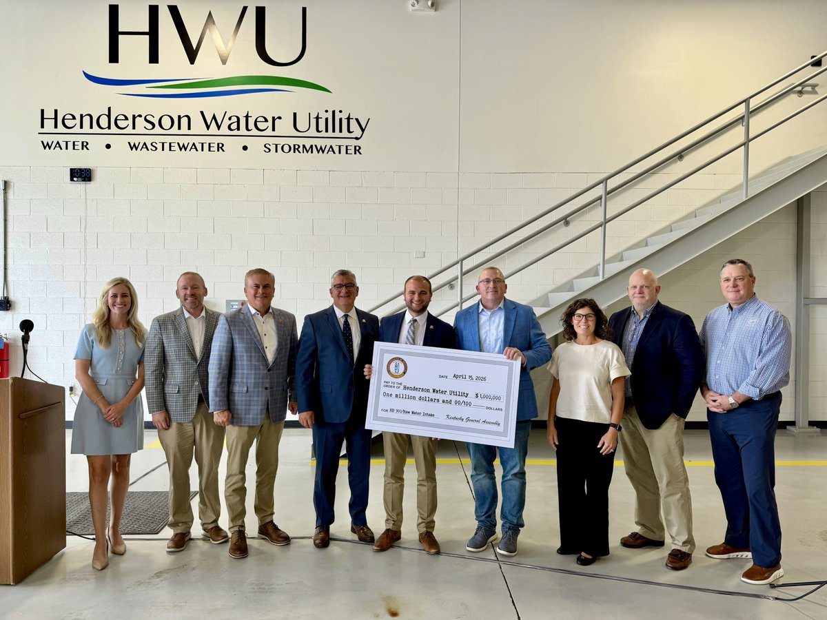 JamesComer's tweet photo. Announced a $1M Congressional Community Funding Project I secured (to go along with a $1M state project obtained by Rep Payne and Sen Mills) for Henderson Water Utility #KY1 https://t.co/9H2eNb8TAV