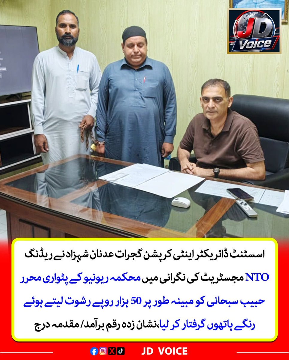 jdvoice786's tweet photo. اسسٹنٹ ڈائریکٹر اینٹی کرپشن گجرات عدنان شہزاد نے ریڈنگ مجسٹریٹ کی نگرانی میں چھاپہ 
#Gujrat #ACE #AntiCorruption #TrapRaid #Bribery #Patwari #RevenueDepartment #Corruption #Punjab #BreakingNews #JDVoice
@ace_punjab https://t.co/xULjJRUaCF