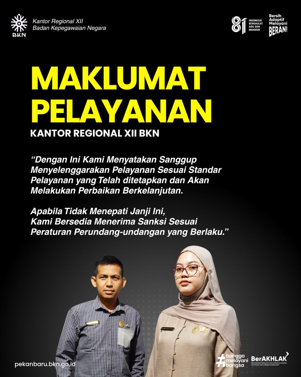 kanreg12bkn's tweet photo. Komitmen Kanreg 12 BKN dalam memberikan pelayanan terbaik. https://t.co/55oNFyBoAx
