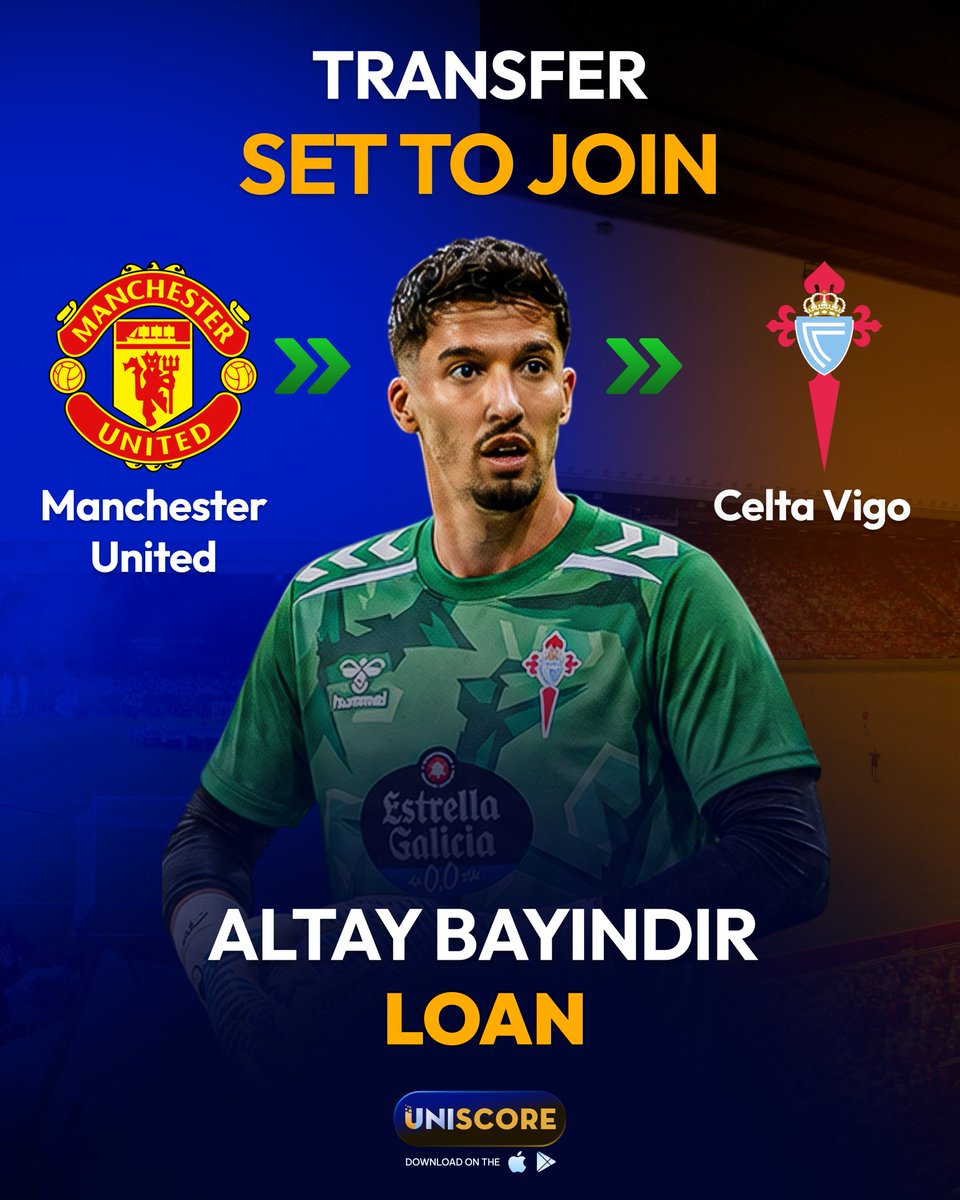 Uniscore_App's tweet photo. ✈️ BAYINDIR HEADING TO LA LIGA! 🇪🇸🧤
Celta Vigo have struck a deal to sign Manchester United goalkeeper Altay Bayindir on loan with a €4M buy option! The Turkish keeper is flying in for his medical. 🛫💥
Good move for his career? 👇💬
#Bayindir #MUFC #CeltaVigo #LaLiga #Transfers #Uniscore