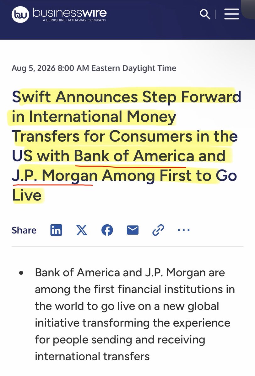 SMQKEDQG's tweet photo. ‼️ AUGUST 2026: RIPPLE TREASURY CLIENTS BOA AND J.P. MORGAN LAUNCH LIVE SWIFT INTERNATIONAL TRANSFERS‼️

Documented.📝👇 https://t.co/23CNgOHu3W