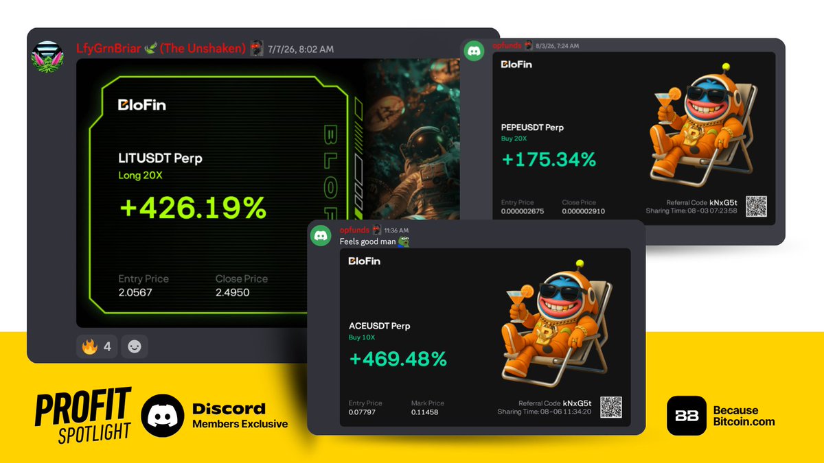 BecauseBitcoin's tweet photo. A quick shoutout to our Premium Discord Traders 📈

Have been absolutely cleaning up with the wins over the last few weeks during super difficult market conditions.

WE LOVE TO SEE IT 💵

Join the family and come trade with us 🔗👇🏼 https://t.co/fpm8lmZfB3