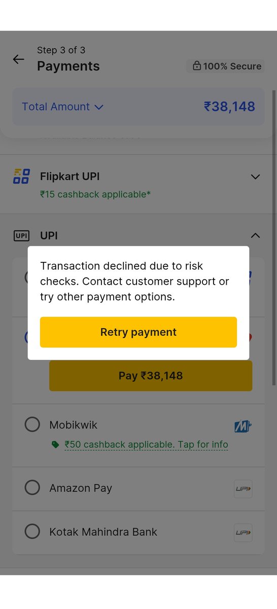 nikh1591's tweet photo. I have gone to the bank regarding this issue and they checked my account and they said everything is normal please help @flipkartsupport to resolve the issue please I have to order a laptop from the sale https://t.co/MbiFsVKmLJ