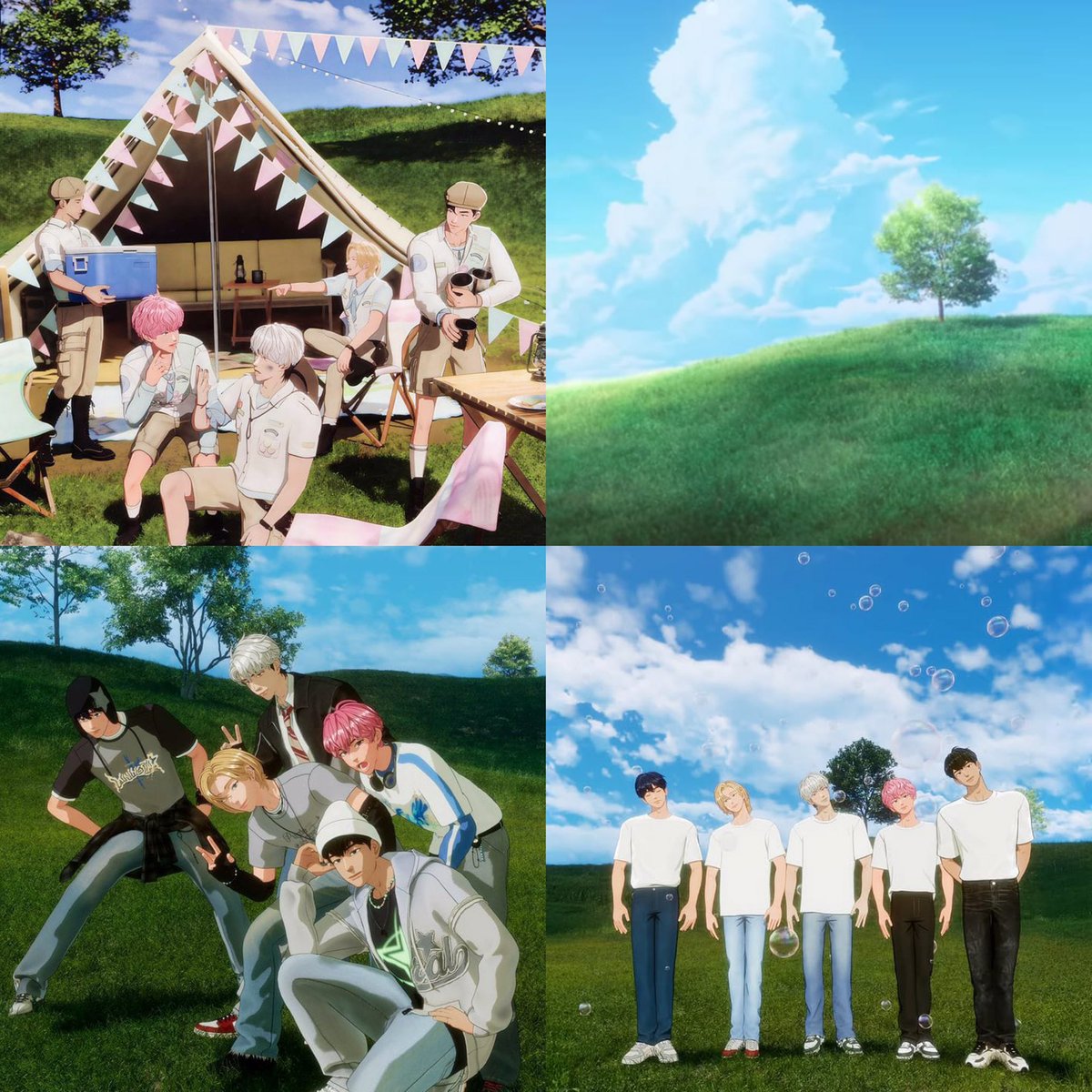 butterplli's tweet photo. guys, the iconic green grassland we always see in plave’s content was actually built by bamby !!! 😭😭😭

the lore book says since he loves nature and plants, he created it through his own hard work, he first redirected the water, then the grass roots and fungal mycelium intertwined to create a mat-like foundation, which eventually turned into the huge green carpet like field we know today