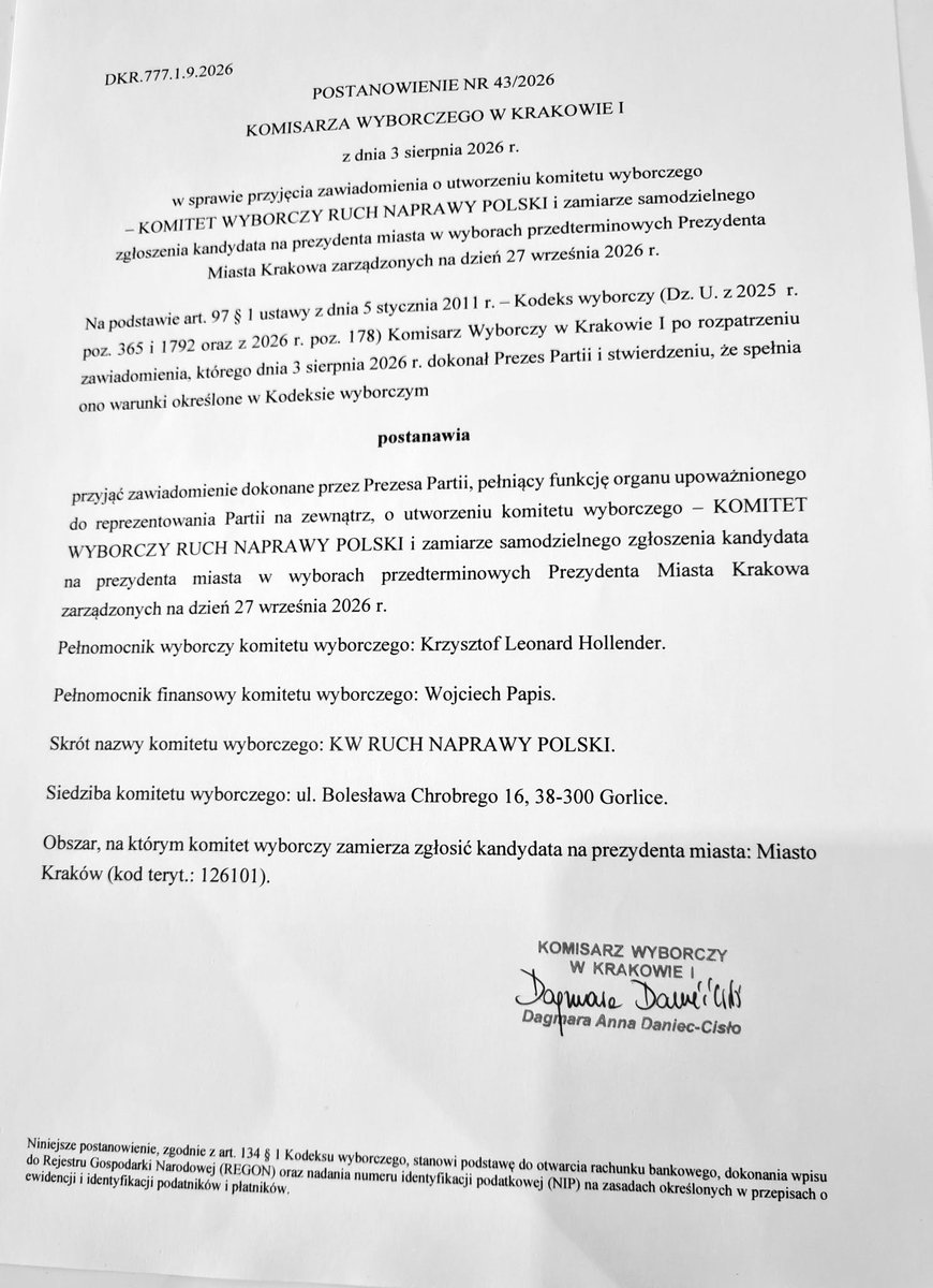 R_Starosielec's tweet photo. W poniedziałek 3 sierpnia w Krakowie zarejestrowaliśmy KW Ruch Naprawy Polski. Od tego dnia trwa zbiórka podpisów pod moją kandydaturą na Prezydenta Krakowa.
Mieszkańcy Krakowa - wspaniale spisaliście się w referendum. NIC O NAS BEZ NAS !
Pobierz listę - link w komentarzu 👇 https://t.co/tgGFYFzzMQ