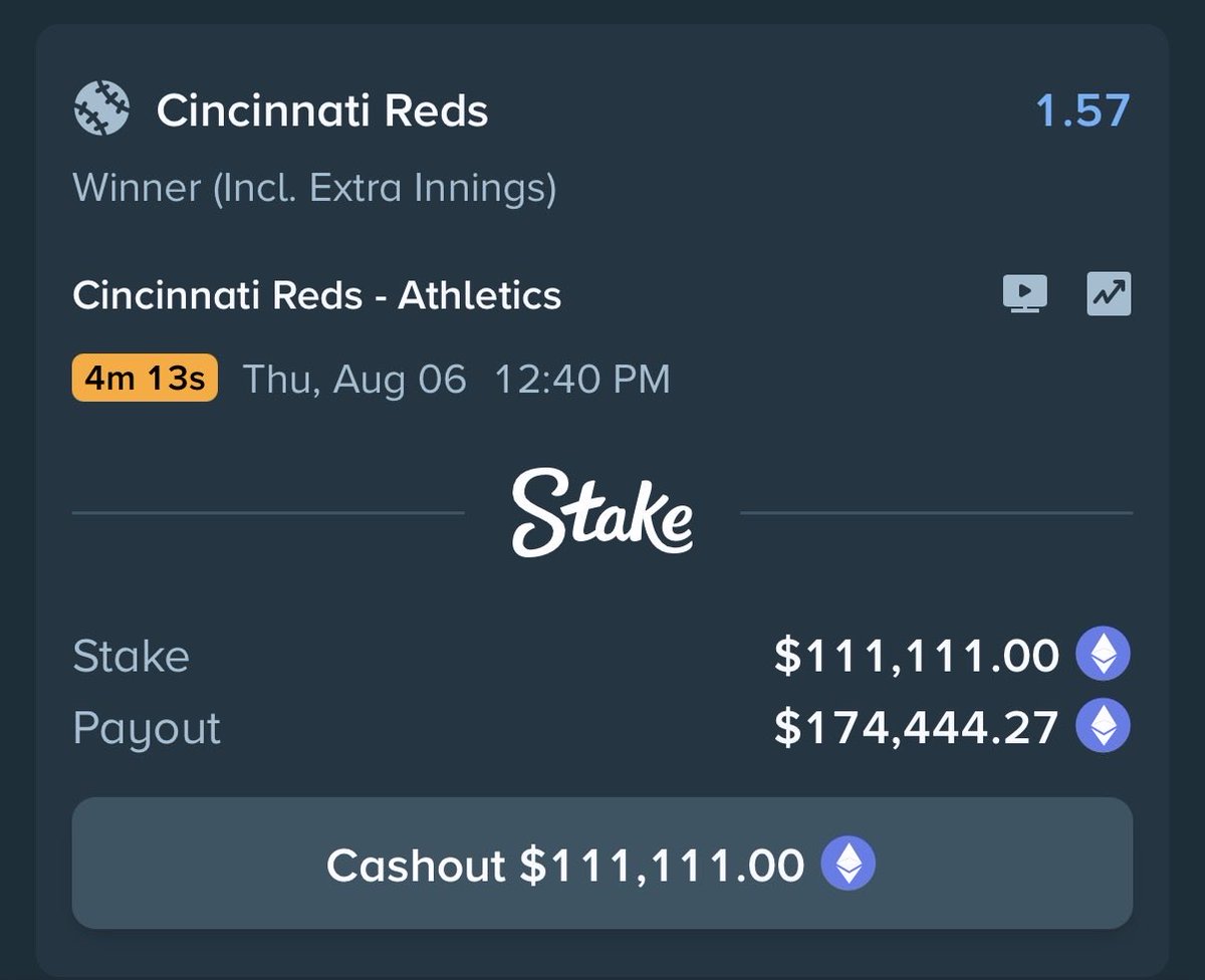 Jelitics's tweet photo. $111,111 on Cincinnati Reds

$100,000 on New York Mets https://t.co/EW0VgYCbR1