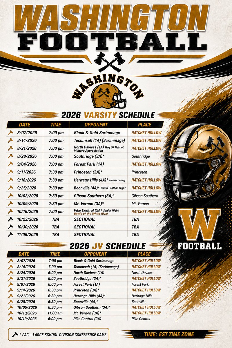 HatchetGridiron's tweet photo. 2026 Hatchet Football Season 

🪓 We've Stacked Good Days!
🪓 New Team
🪓 New Season
🪓 Same Goals

Everyday 1-0 
🙏⚫️🟡🪓💪🏈🏆
@IHSAA1 @INFBCoaches @IFCA_Region9 @IndianaPreps https://t.co/yFQJcymkx9